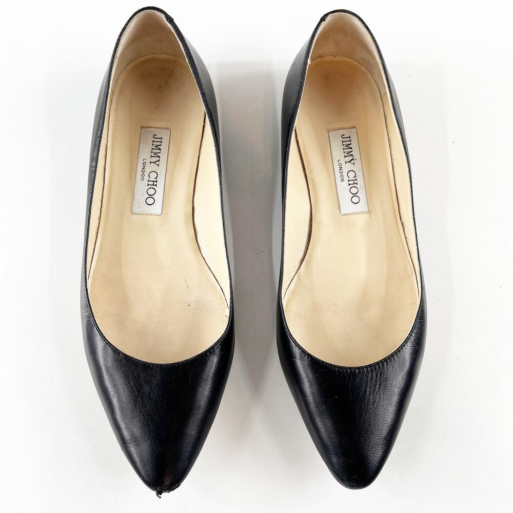 Jimmy Choo Pointed Toe Leather Flats Shoes Black 8.5